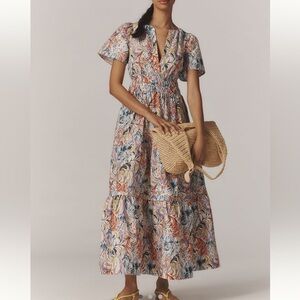 Anthropologie SOMERSET Maxi Dress Short-Sleeve NEW Painterly Floral Medium